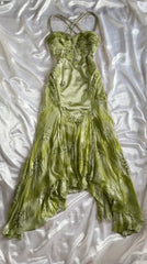 Gold 💛Vintage Prom Dress for Birthday&Party Applique Spaghetti Strap Chiffon Ball Gown ED01676