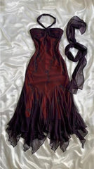 💃 Vintage Blue Tulle& Chiffon Prom Dress for Party&Graduation-90s Elegant Shinny Beaded  Evening Gown ED01743