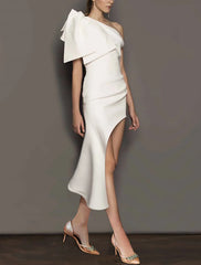 Sheath / Column Cocktail Dresses Minimalist Dress Party Wear Birthday Asymmetrical Sleeveless One Shoulder  Fabric with Pure Color