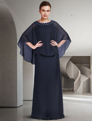 Aimishang Two Piece Sheath / Column Mother of the Bride Dress Elegant Jewel Neck Floor Length Chiffon Long Sleeve with Ruffles