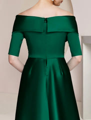 Aimishang  Sheath / Column Mother of the Bride Dress Formal Wedding Guest Party Elegant Formal Party Satin Half Sleeve Off Shoulder Floor Length with Overskirts Ruching