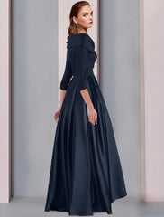 Aimishang  A-Line Mother of the Bride Dress Wedding Guest Elegant High Low Sweet Spaghetti Strap Asymmetrical Tea Length Satin 3/4 Length Sleeve with Pleats Fall