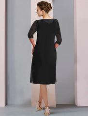 Aimishang  Two Piece A-Line Mother of the Bride Dress Wedding Guest Elegant Scoop Neck Knee Length Chiffon Lace Half Sleeve Wrap Included Jacket Dresses with Ruched Appliques