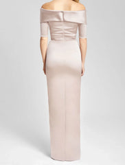 Aimishang Sheath / Column Mother of the Bride Dress Wedding Guest Elegant & Luxurious Off Shoulder Floor Length Satin Short Sleeve with Ruching Fall