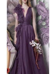 Wholesale A-Line Evening Gown Celebrity Style Dress Christmas Red Green Dress Formal Wedding Guest Floor Length Sleeveless V Neck Chiffon with Slit Pure Color