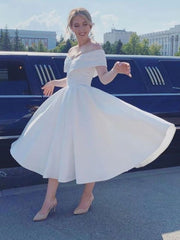Elegant A-line Satin Off-The-Shoulder Short Wedding Dress