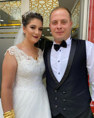 Elegant A-Line V-Neck Long Wedding Dress With Lace Tulle