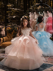 Elegant Ball Gown Lace Flower Girl Dresses with Beading Ruffles Buttons