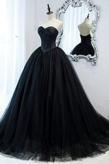 Elegant Black Sweetheart Long Evening Dress Ball Gown with Sleeveless