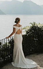 Elegant Chiffon Off-the-shoulder Keyhole Back Bridal Gown with Court Train