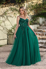 Elegant Dark Green A-Line Spaghetti Straps Prom Dresses with Split