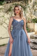 Elegant Dark Green A-Line Spaghetti Straps Prom Dresses with Split