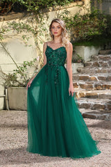 Elegant Dark Green A-Line Spaghetti Straps Prom Dresses with Split