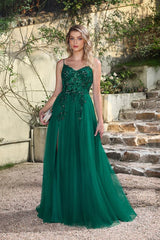 Elegant Dark Green A-Line Spaghetti Straps Prom Dresses with Split