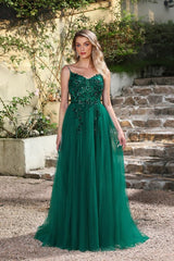 Elegant Dark Green A-Line Spaghetti Straps Prom Dresses with Split