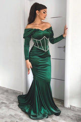 Elegant Emerald Long Sleeves Mermaid Evening Dress With Appliques