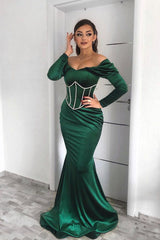 Elegant Emerald Long Sleeves Mermaid Evening Dress With Appliques