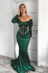 Elegant Emerald Long Sleeves Mermaid Evening Dress With Appliques