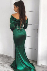 Elegant Emerald Long Sleeves Mermaid Evening Dress With Appliques