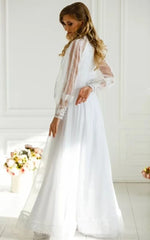 Elegant Floor-length Long Sleeve Chiffon A Line Zipper Wedding Dress with Ruching