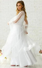 Elegant Floor-length Long Sleeve Chiffon A Line Zipper Wedding Dress with Ruching