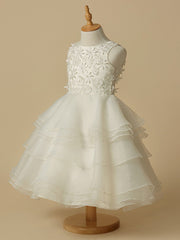 Elegant Flower Girl Dress - Lace Organza Sleeveless Scoop Neck A-Line Knee Length