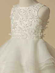Elegant Flower Girl Dress - Lace Organza Sleeveless Scoop Neck A-Line Knee Length