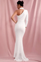 Elegant High-Neck Sequins Prom Dress Mermaid Long Sleeve Evening Gowns