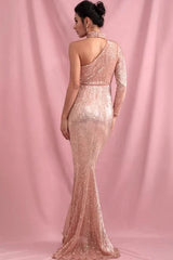 Elegant High-Neck Sequins Prom Dress Mermaid Long Sleeve Evening Gowns
