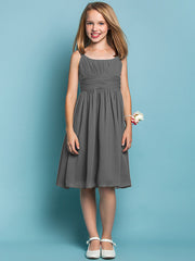 Elegant Knee-Length Chiffon Flower Girl Dress with Sheath Column Straps and Ruched Draping