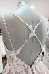 Elegant Long A-line V Neck Sleeveless Backless Wedding Dress with Ruffles