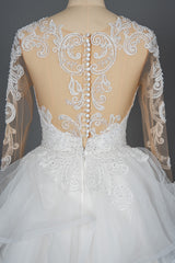 Elegant Long Sleeve Ball Gown Wedding Dress with Lace Appliques