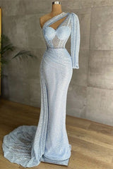 Elegant Long Sleeves Mermaid One Shoulder Evening Dress with Sequins