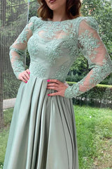 Elegant Long Sleeves Split Long Evening Dress With Lace Appliques