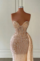 Elegant Long Sweetheart Mermaid Beadings Evening Prom Dress with Ruffles