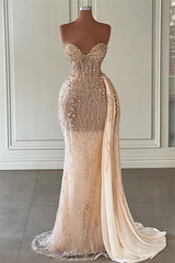 Elegant Long Sweetheart Mermaid Beadings Evening Prom Dress with Ruffles