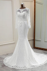 Elegant Mermaid Wedding Dress With Chic Jewel Long Sleeves
