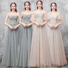 Elegant Off Shoulder Floor Length Tulle Prom Dress Bridesmaid Dresses