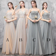 Elegant Off Shoulder Floor Length Tulle Prom Dress Bridesmaid Dresses