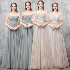 Elegant Off Shoulder Floor Length Tulle Prom Dress Bridesmaid Dresses