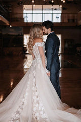 Elegant Off-The-Shoulder Lace A Line Wedding Dress