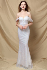 Elegant Off-The-Shoulder Sweetheart Mermaid Sequins Prom Dress