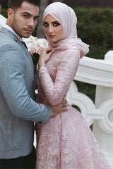 Elegant Pink Long Sleeves Lace Mermaid Prom Dress with Detachable Overskirt