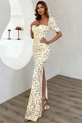 Elegant Puff Sleeve Mermaid Long Evening Party Dress