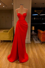 Elegant Red Spaghetti Strap Sheath Side Slit Prom Dress