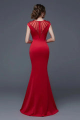 Elegant Scoop Mermaid Evening Gowns Long Split Prom Dress With Beadings