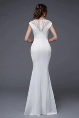 Elegant Scoop Mermaid Evening Gowns Long Split Prom Dress With Beadings