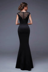 Elegant Scoop Mermaid Evening Gowns Long Split Prom Dress With Beadings