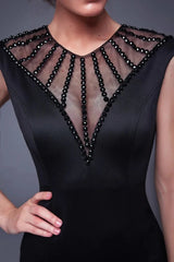 Elegant Scoop Mermaid Evening Gowns Long Split Prom Dress With Beadings