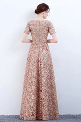 Elegant Short Or Long Sleeves Lace Evening Gowns Online Zipper Back With Belt